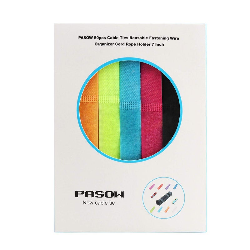 Pasow 50pcs Cable Ties Reusable Fastening Wire Organizer Cord Rope Holder 7 Inch (Multi-Colour) - Image 5